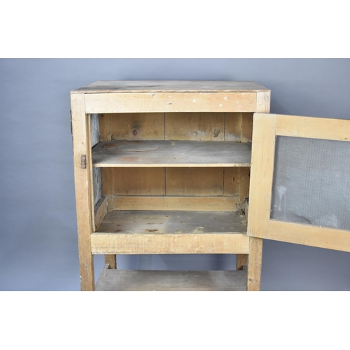 158 - A Vintage Pine Meat Safe Raised on Supports with Stretcher Shelf, 71x50x121cms High