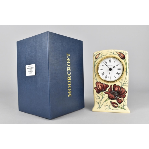 A Moorcroft Mantle Clock, Chocolate Cosmo Pattern, 2013, 15cm high ...