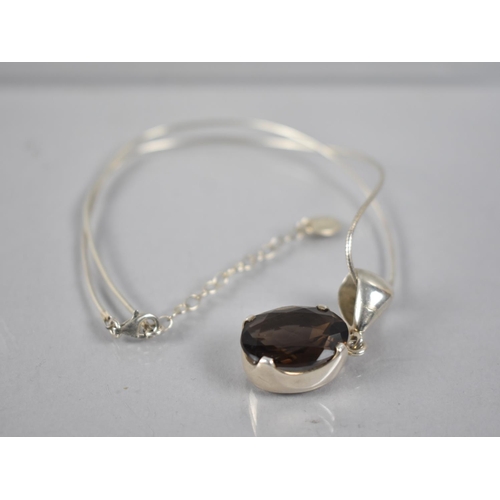 386 - An Italian Silver Necklace by POM, with Large Silver Mounted Smokey Quartz Pendant