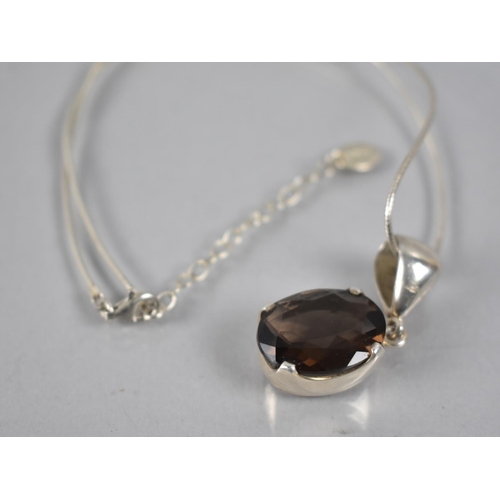 386 - An Italian Silver Necklace by POM, with Large Silver Mounted Smokey Quartz Pendant