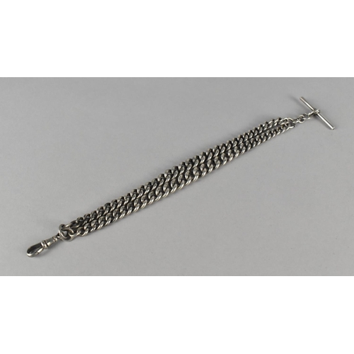 389 - A Silver Watch Chain with T-Bar and Dog Clip