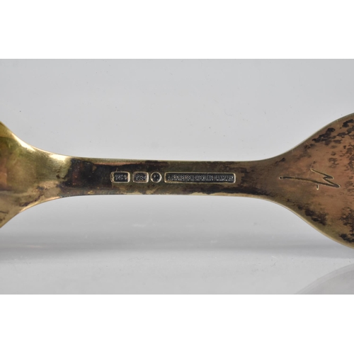 397 - A Michelsen: A Danish Enamel and Gilt Silver Spoon for Christmas 1984, 46gms, 16.5cms Long