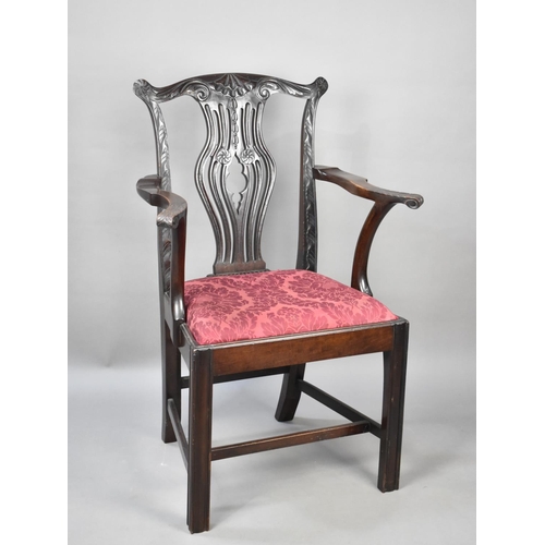 500 - A Mahogany Framed Armchair with Carved and Pierced Back