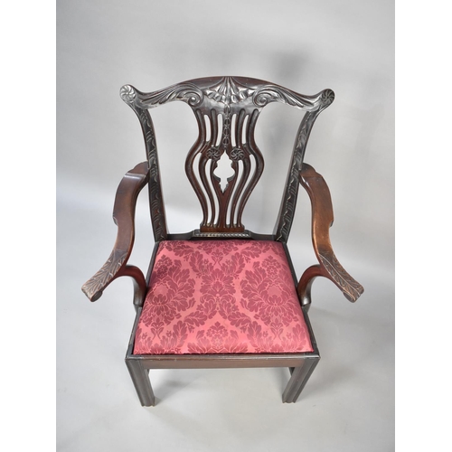 500 - A Mahogany Framed Armchair with Carved and Pierced Back