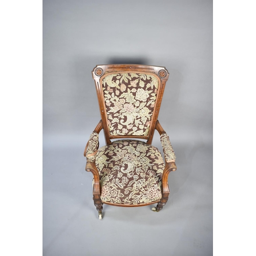 502 - A Late Victorian/Edwardian Ladies Armchair with Tapestry Upholstery on Turned Supports Culminating i... 