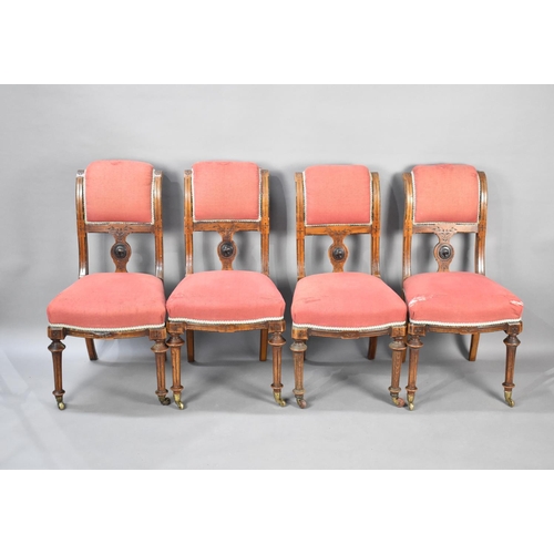 506 - A Set of Four Late Victorian/Edwardian Mahogany Upholstered Seated Armchairs, Backs with Carved Deta... 