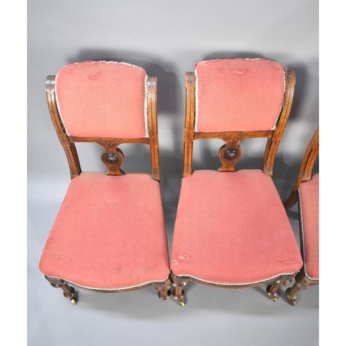 506 - A Set of Four Late Victorian/Edwardian Mahogany Upholstered Seated Armchairs, Backs with Carved Deta... 