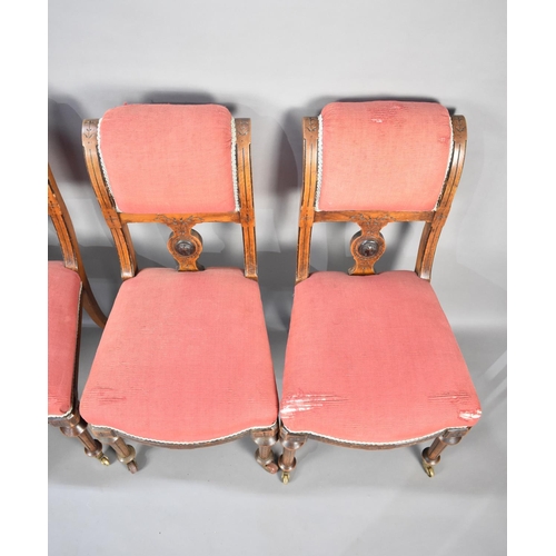 506 - A Set of Four Late Victorian/Edwardian Mahogany Upholstered Seated Armchairs, Backs with Carved Deta... 