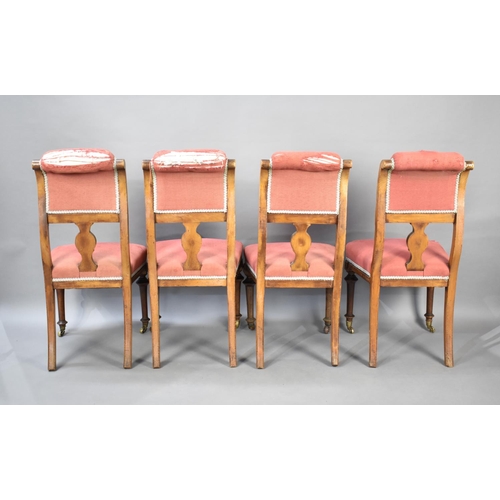 506 - A Set of Four Late Victorian/Edwardian Mahogany Upholstered Seated Armchairs, Backs with Carved Deta... 