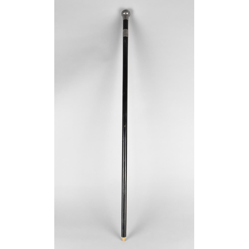 62 - A Mid 20th Century Ebonized Walking Stick with Silver Top and Mount with Presentation Inscription C.... 