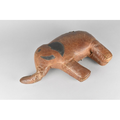 63 - A Small Vintage Brown Stitched Leather Covered Footstool in the Form of an Elephant, in the Manner o... 