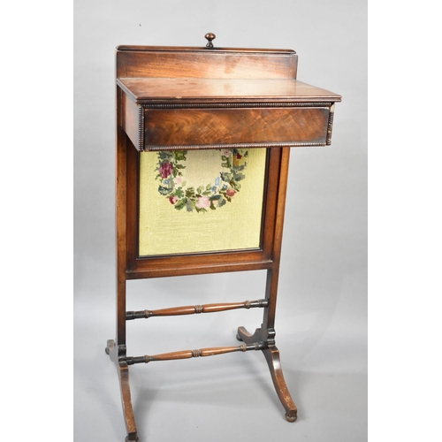 64 - A 19th Century Mahogany Screen with Lift Up Panel and Single Long Drawer, 40x25x84cms High