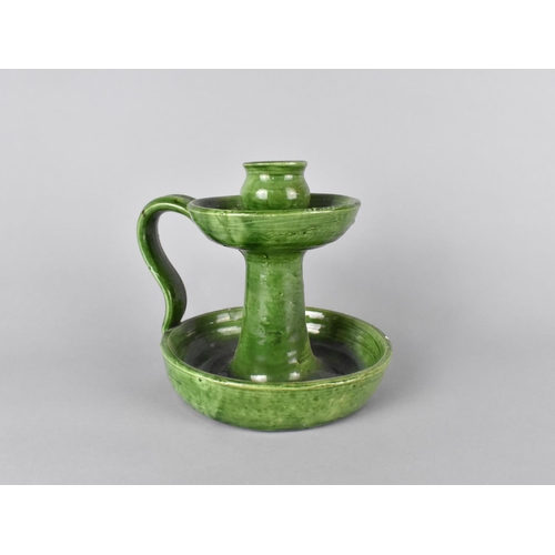 77 - A Green Glazed Pottery Bedchamber Stick, 15cms High