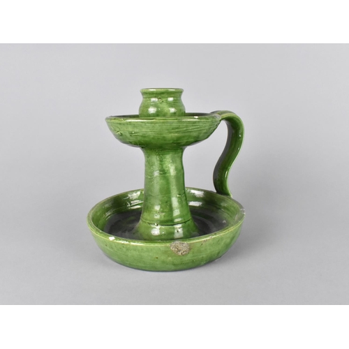 77 - A Green Glazed Pottery Bedchamber Stick, 15cms High