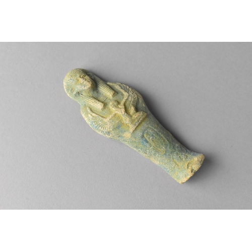 96 - An Egyptian Blue Glazed Faience Ushabti Figure in Typical Mummified Form, 9cms High