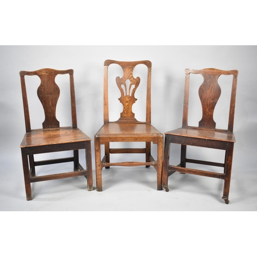 514 - A Collection of Three 19th Century Queen Anne Style Hall Side Chairs, One with Pierced Splat