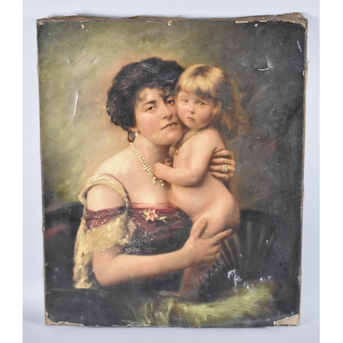 104 - A Late Victorian/Edwardian Overpainted Photograph of Mother and Child, Condition Issues, 51x60cms