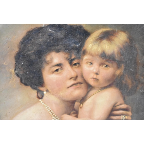 104 - A Late Victorian/Edwardian Overpainted Photograph of Mother and Child, Condition Issues, 51x60cms