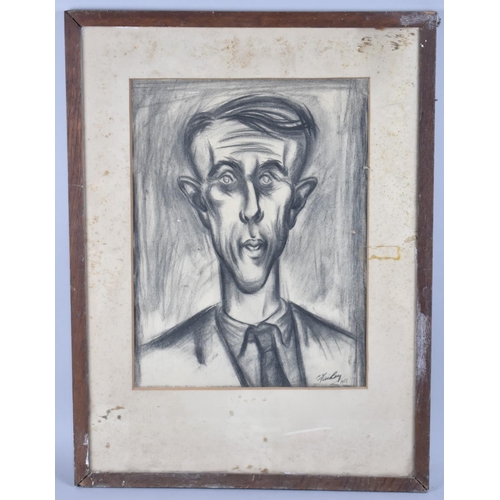 107 - A Framed Charcoal Caricature of Young Gent Dated 1953, 30x39cms