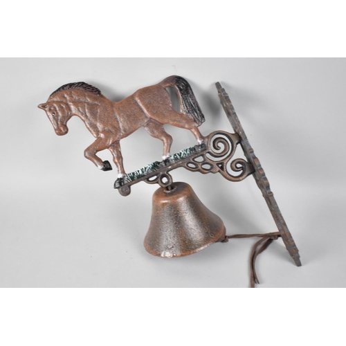 110 - A Modern Cold Painted Cast Iron Doorbell with Trotting Horse Motif, 43cms High, Plus VAT