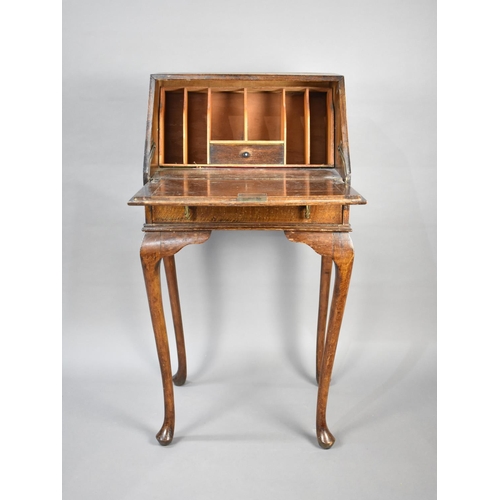 163 - A Mid 20th Century Oak Fall Front Bureau with Single Long Drawer and Cabriole Supports, 52cms Wide