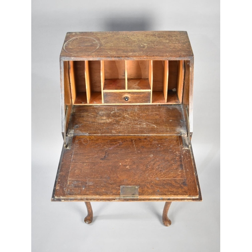 163 - A Mid 20th Century Oak Fall Front Bureau with Single Long Drawer and Cabriole Supports, 52cms Wide