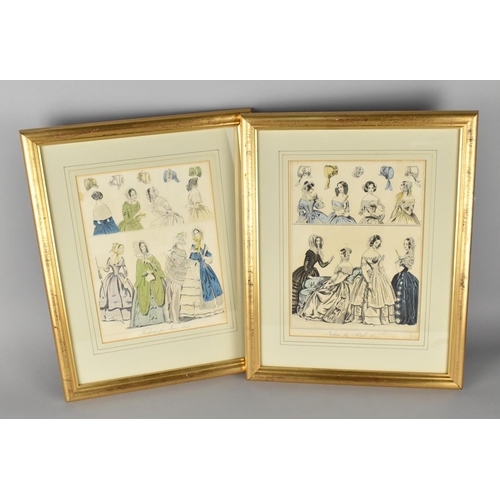 169 - A Pair of Gilt Framed Hand Coloured Engravings for Fashions in 1842 and 1843