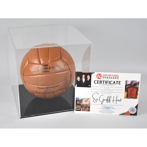 177 - A Cased Reproduction 1966 World Cup Football Signed by Sir Geoff Hurst with Certificate