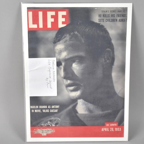 195 - A Signed Reproduced Print of The Front Cover of Life Magazine April 20th 1953, Autographed by Marlon... 