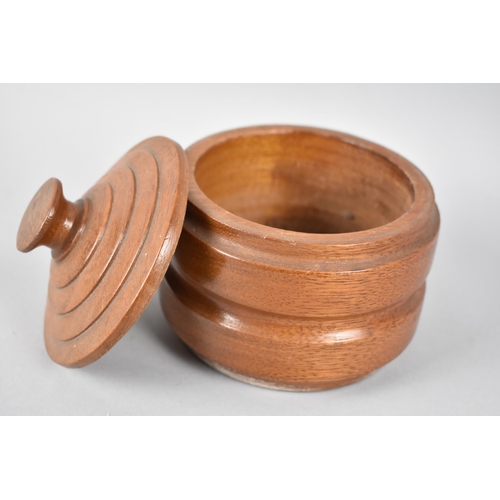 24 - A c.1975 Hand Turned Iroko Cylindrical Lidded Box, 12cms Diameter