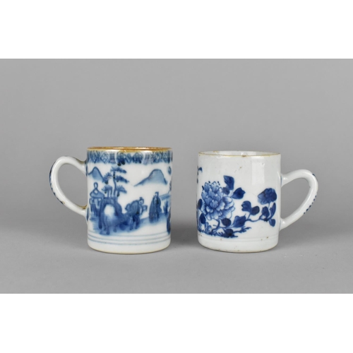 249 - Two Chinese Qing Period Blue and White Coffee Cans, the One Decorated with Willow Village Scene and ... 