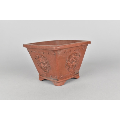 250 - A Chinese Yixing Planter of Square Tapering Form, the Sides Decorated in Relief with Dragon Masks, S... 