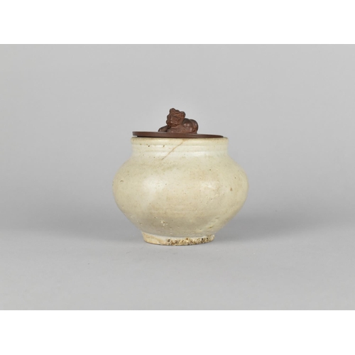 253 - An Early Chinese Celadon Glazed Pot with Unrelated Yixing Lid, 9.5cm high