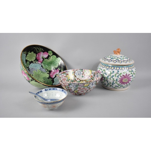 258 - Three Pieces of 20th Century Chinese Porcelain to Comprise Two Bowls and a Lidded Pot