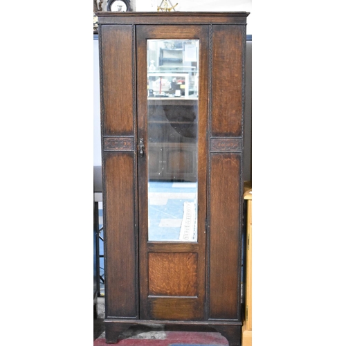 495 - An Edwardian Oak Mirror Fronted Single Wardrobe, 80cms Wide