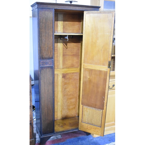 495 - An Edwardian Oak Mirror Fronted Single Wardrobe, 80cms Wide