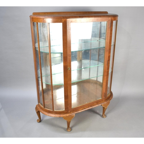 498 - A Mid 20th Century Bow Fronted Display Cabinet with two Glass Shelves and Galleried Back, 91cms Wide