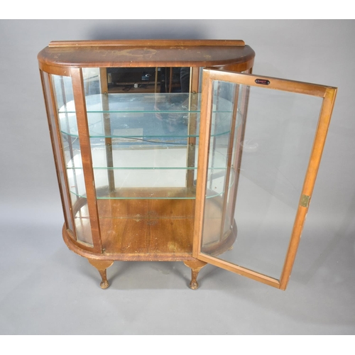 498 - A Mid 20th Century Bow Fronted Display Cabinet with two Glass Shelves and Galleried Back, 91cms Wide