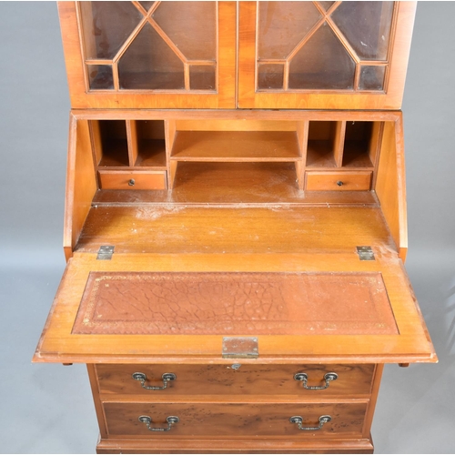 515 - A Late 20th Century Yew Wood Bureau Bookcase with Fall Front to Fitted Interior, Fitted Base Drawers... 