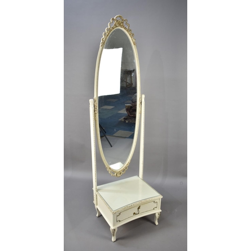 535 - A Mid 20th Century Cream and Gilt Cheval Dressing Mirror with Base Drawer