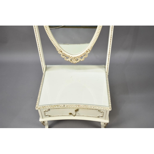 535 - A Mid 20th Century Cream and Gilt Cheval Dressing Mirror with Base Drawer