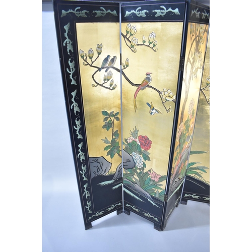 536 - A Double Sided Four Section Oriental Modesty Screen, Each Panel 40cms by 183cms