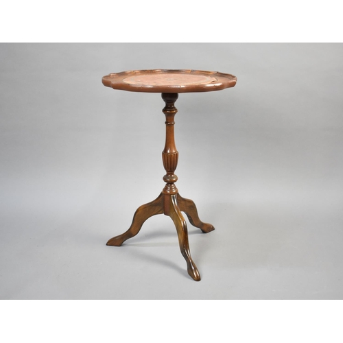 65 - A Modern Circular Tripod Wine Table with Inset Tooled Leather Panel, 36cms Diameter