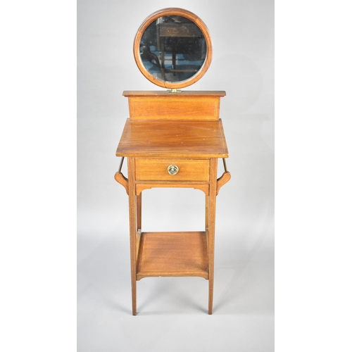 66 - An Edwardian Mahogany Gentleman's Shaving Stand with Circular Rise and Fall Mirror over Inlaid Galle... 