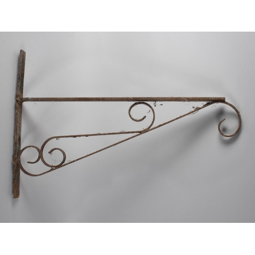 74 - A Vintage Wrought Iron Wall Mounting Hanging Basket Bracket, 51.5cms Long