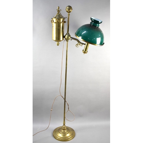 76 - A Late 19th/Early 20th Brass Century Rise and Fall Oil Lamp Stand with Opaque Green Glass Shade, Con... 