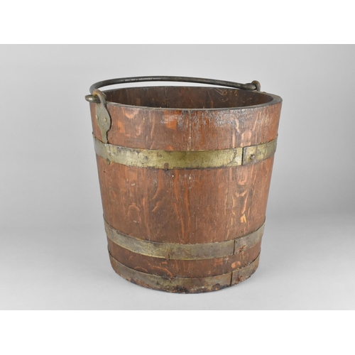 85 - A 19th Century Brass Banded Coopered Oak Bucket with Steel Hoop Handle, 33cms Diameter and 31cms Hig... 