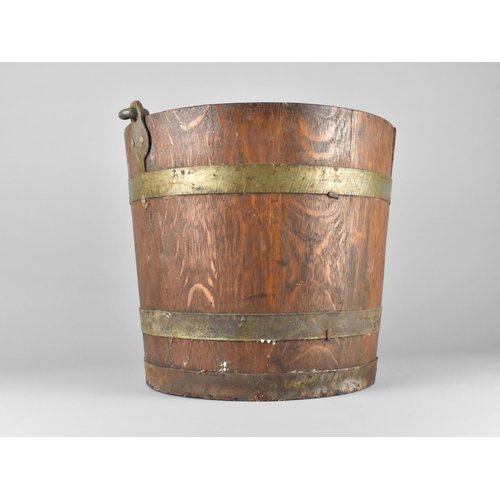 85 - A 19th Century Brass Banded Coopered Oak Bucket with Steel Hoop Handle, 33cms Diameter and 31cms Hig... 