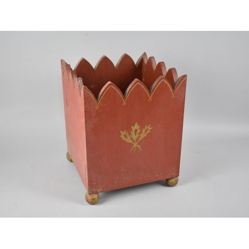 94 - A Late 20th Century Painted Wooden Plant Pot Holder with Gilt Thistle Leaf Decoration, Castellated T... 