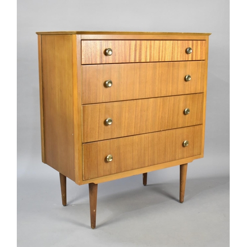 538 - A Mid 20th Century Bedroom Four Drawer Chest, Raised on Tapering Supports. 79cms Wide